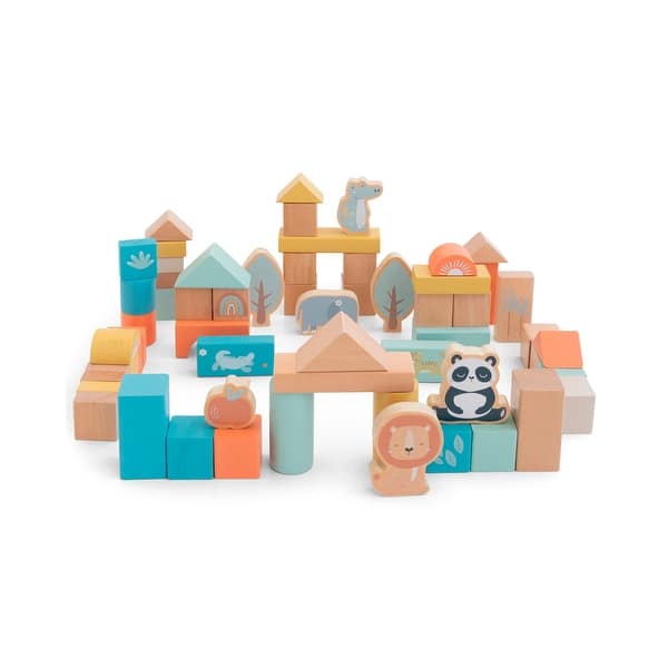 slide 2 of 4, Saro 60 pcs Wooden Building Blocks Toddler
