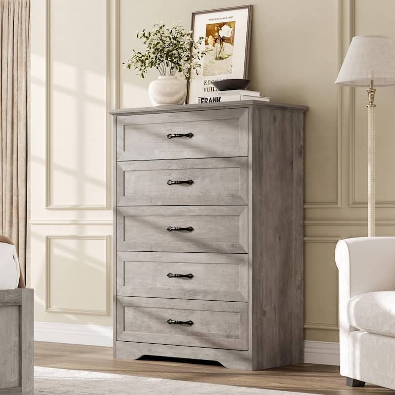 5/6 Drawers Dresser for Bedroom,Chest of Drawers with Wide Metal Handle,Farmhouse Modern Wooden Dresser