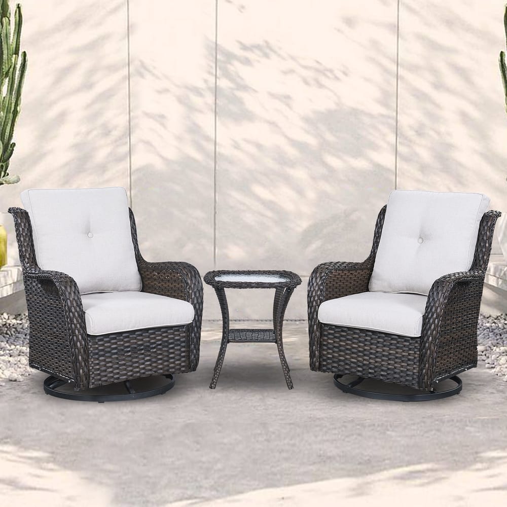 Outdoor Swivel Rocker Wicker Patio Chairs Set of 3