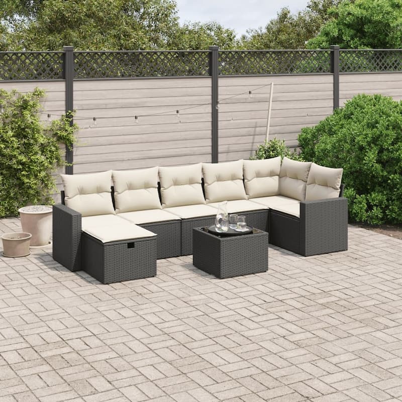 vidaXL Garden Sofa Set - Black and cream Large 115.2 x 21.7 x 33.5