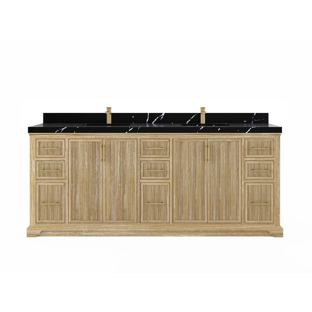 Willow Collections 84 in. W x 22 in. D Alys Solid Teak Wood Double Sink Bathroom Vanity with Quartz or Marble Countertop