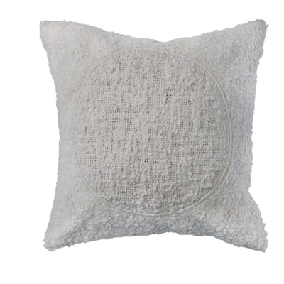 Cotton Sherpa Throw Pillow Cover with Stitched Circle