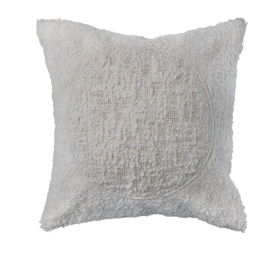 Cotton Sherpa Throw Pillow Cover with Stitched Circle