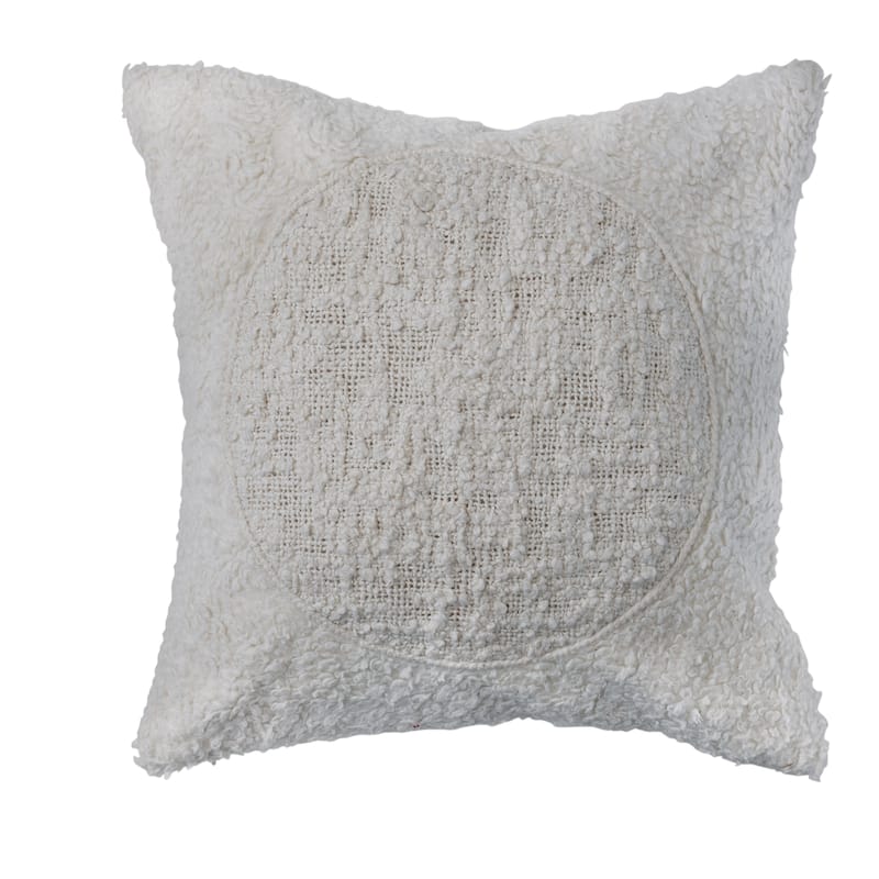Cotton Sherpa Throw Pillow with Stitched Circle - Down