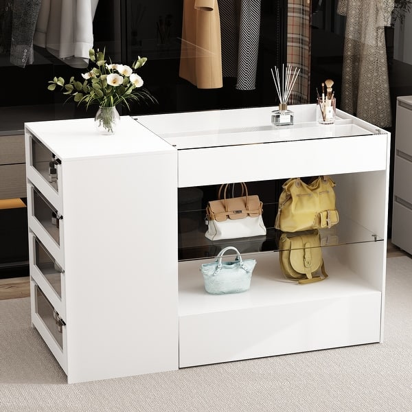 Glass-Drawer Buffet Island White Storage Unit for Any Room Closet - 47.2"x23.6"