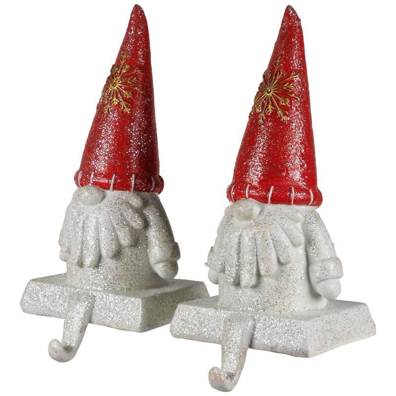 Glittered Gnome Christmas Stocking Holders - 8.25" - Set of 2