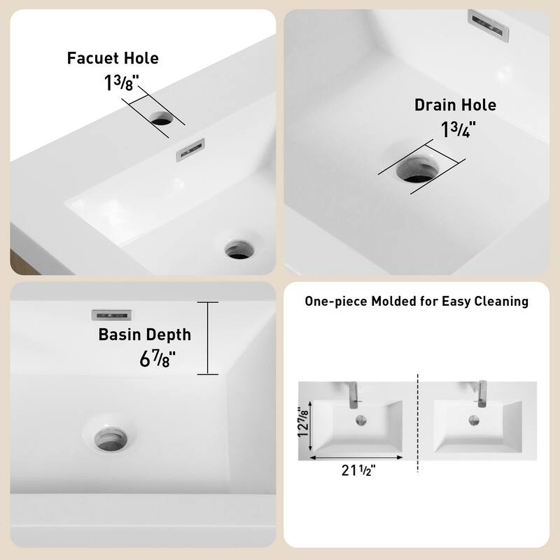 GDFStudio - Maxwell Floating Bathroom Vanity with Stone Resin Countertop & Soft-Close Drawers