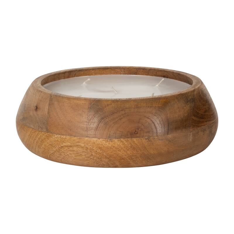Sagebrook Home Vanilla Modern Wood Bowl Candle, Natural, Round, 3"H, Wood
