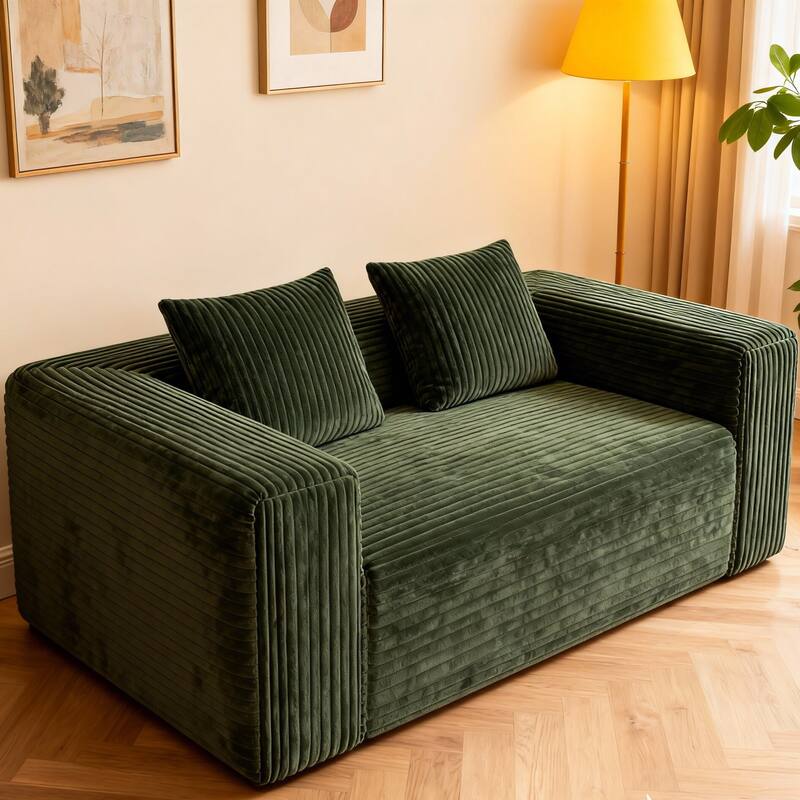Anmytek Green Corduroy 2-Seater Memory Foam Sofa in a Box Easy Transport No Assembly