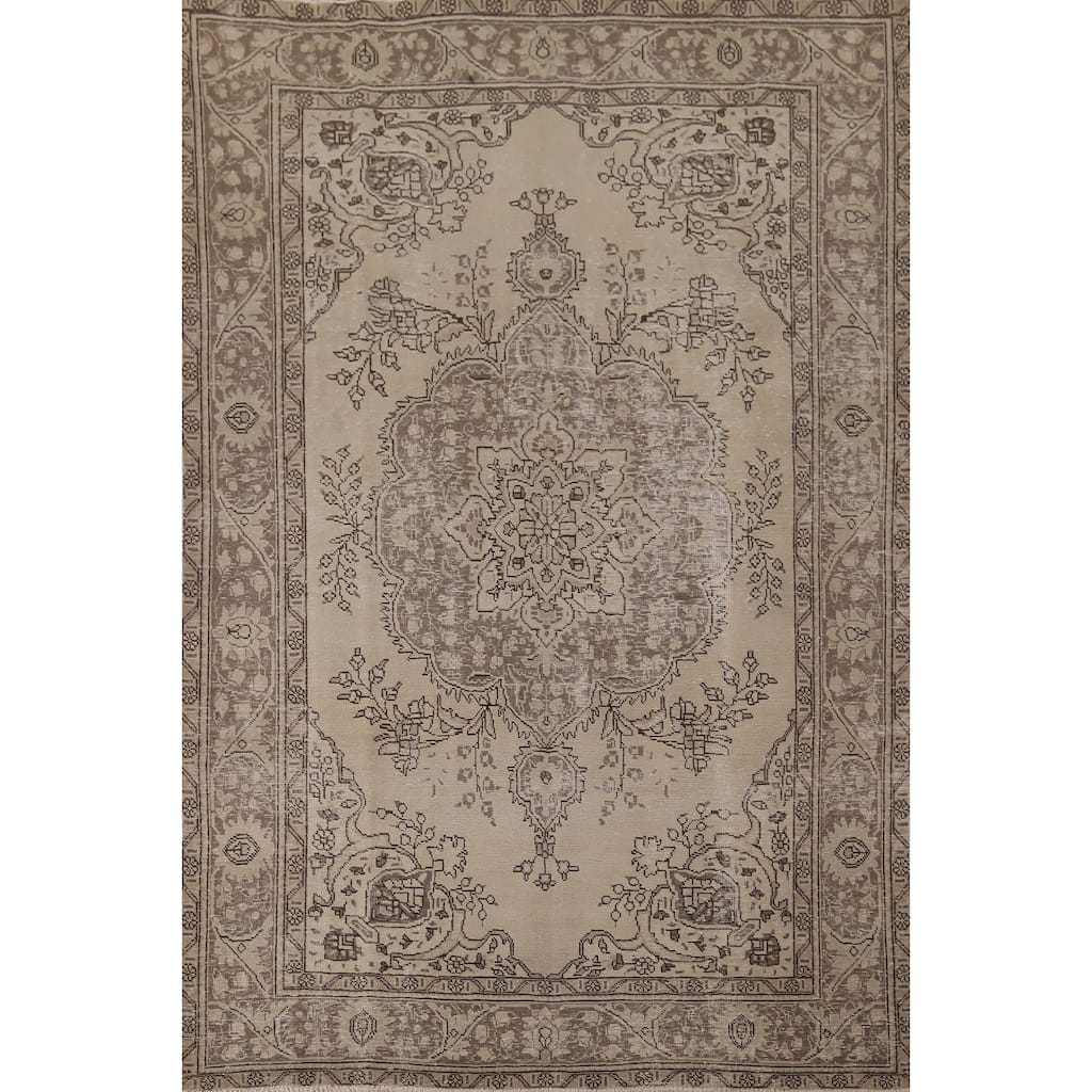 Distressed Tabriz Vintage Persian Rug Handmade Traditional Wool Carpet - 6'8" x 9'5"