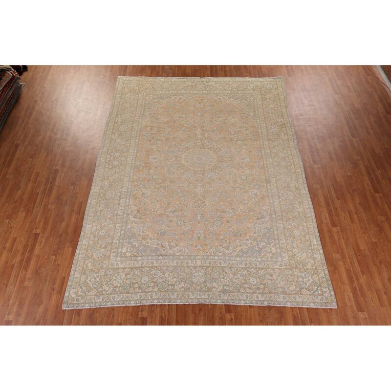 Distressed Muted Najafabad Persian Vintage Hand-Knotted Wool Carpet - 9'3" x 12'11"