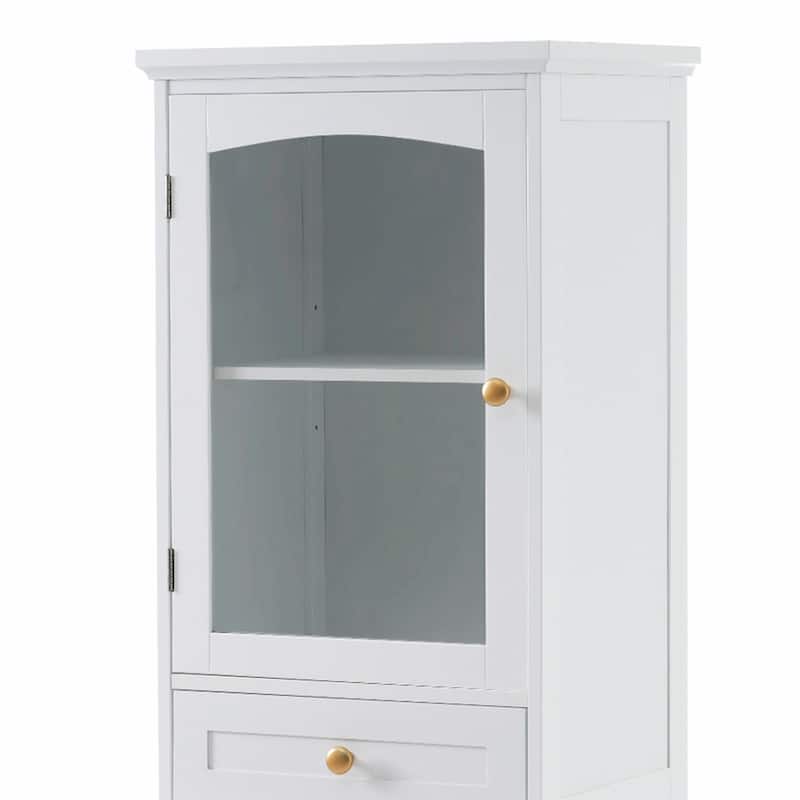 Tall Free-Standing Bathroom Storage Cabinet with Glass Doors and Two Drawers