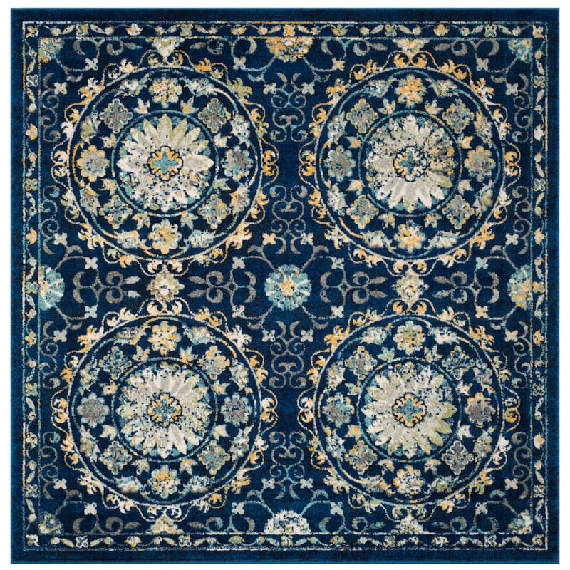 SAFAVIEH Evoke Annamari Distressed Vintage Boho Rug - 6'7" Square - Navy/Ivory
