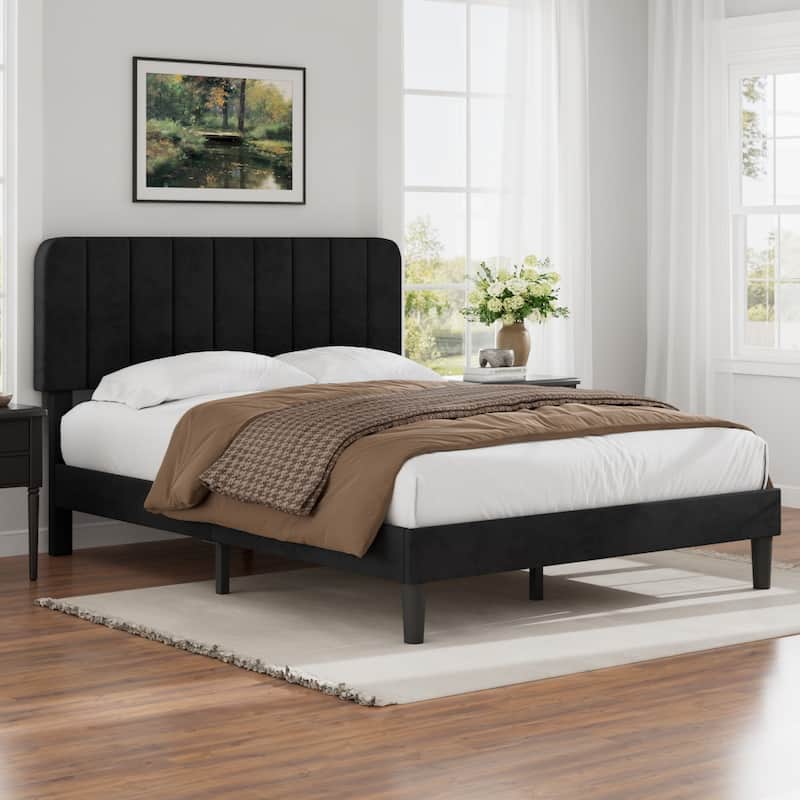 Javlergo Upholstered Bed Frames with Height-adjustable Headboard