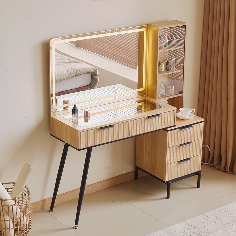Makeup Vanity Desk Set with Mirror Lights, 5 Drawers, Power Outlet & Adjustable Brightness
