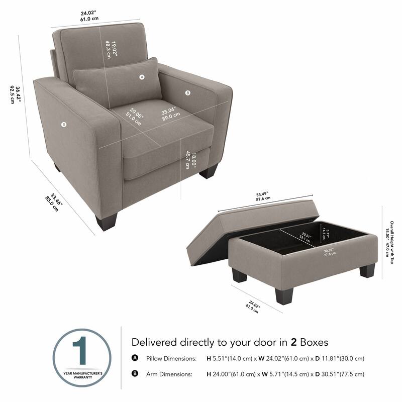 Bush Furniture Stockton Living Room Accent Chair with Ottoman Set