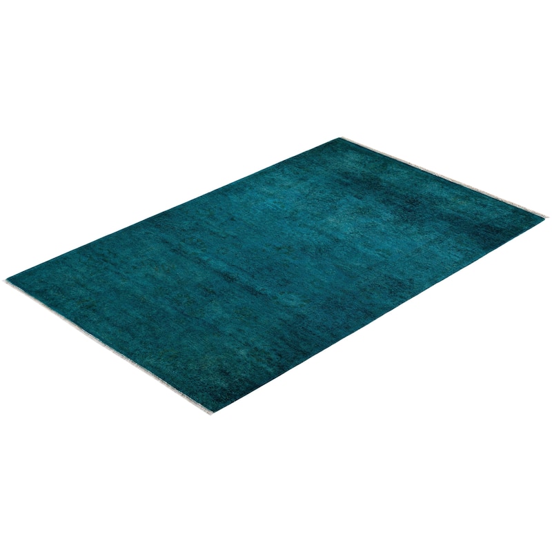 Overton Hand Knotted Wool Vintage Inspired Modern Contemporary Overdyed Blue Area Rug - 3' 3" x 5' 3"
