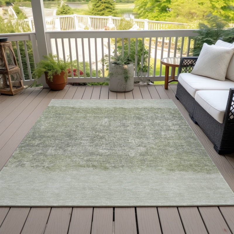 Machine Washable Indoor/Outdoor Border Ombre Chantille Rug - Aloe - 9' x 12'