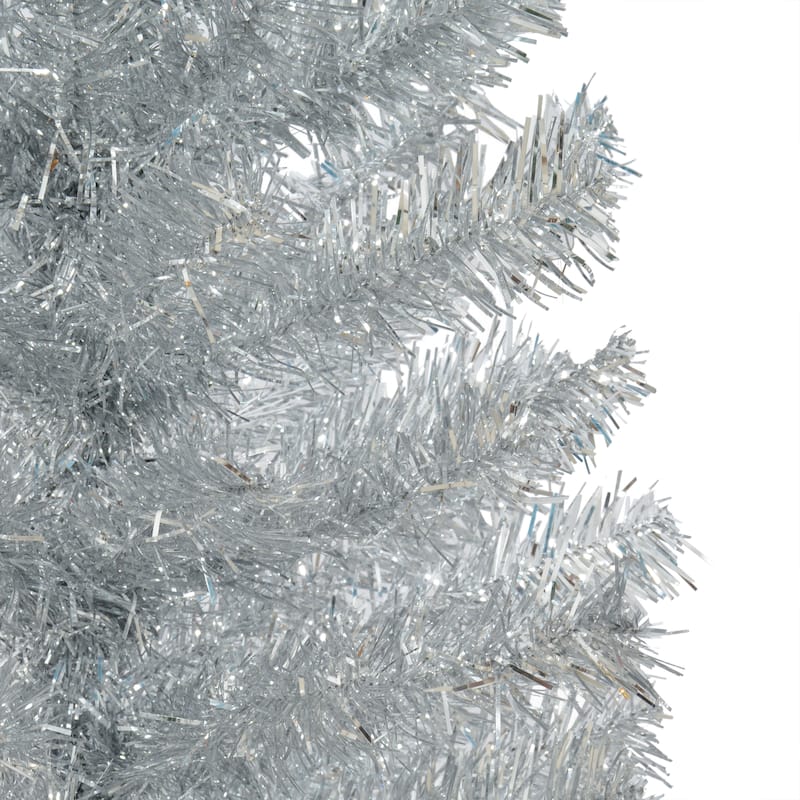 Puleo International 4.5 ft. Pre-lit Silver Tinsel Tree