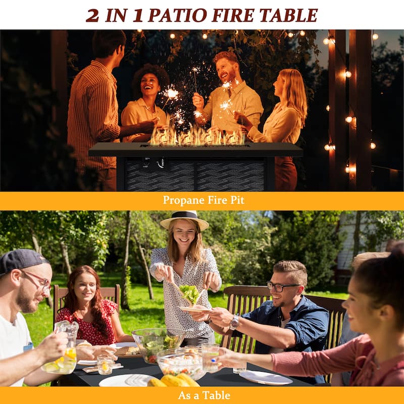 Futzca Square Outdoor Propane Fire Pit Table with Removable Cover - N/A