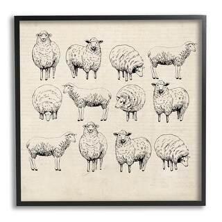 Stupell Vintage Sheep Drawings Framed Giclee Art Design by Karen Smith ...