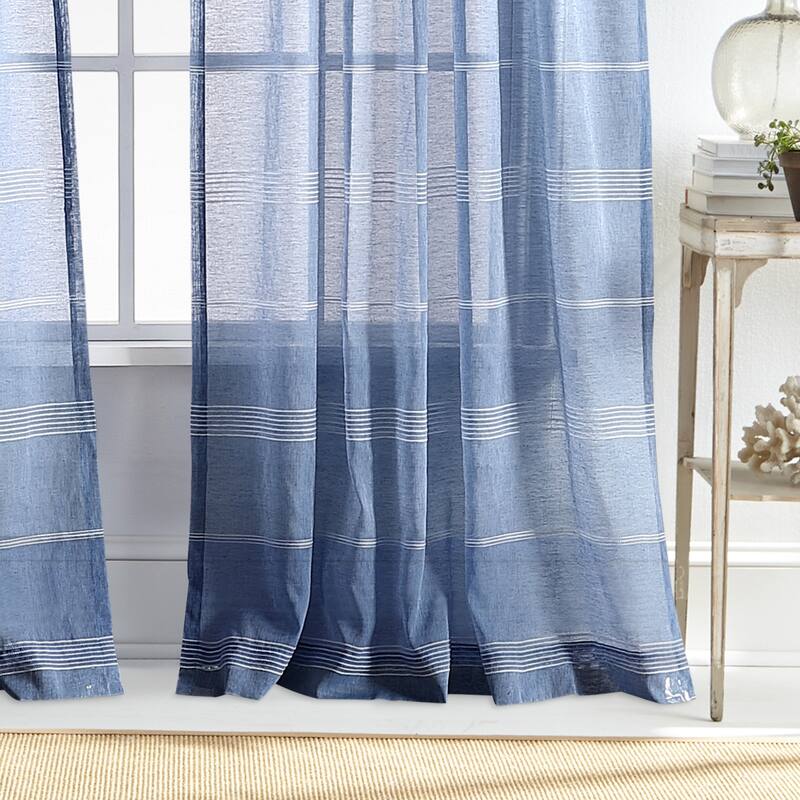 Martha Stewart Delicate Stripe Sheer Rod Pocket Window Curtain Panel Pair