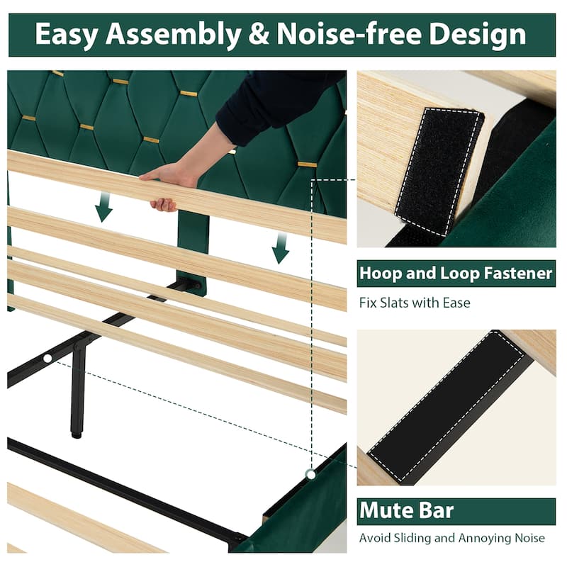 Costway Upholstered Platform Bed Frame Adjustable Headboard Footboard