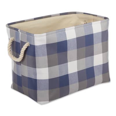 Checkered Rectangular Medium Storage Bin - 16" - Blue and Gray