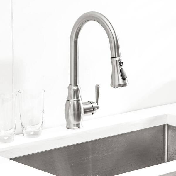 Pulldown Single Hole Kitchen Faucet With Deck Plate Overstock 33679638