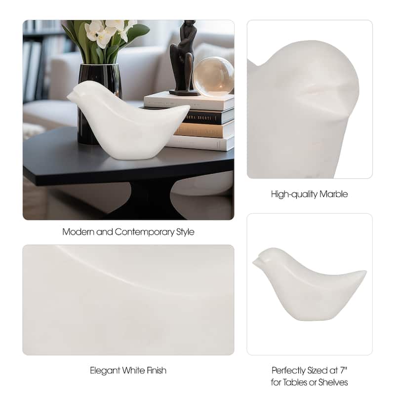 Sagebrook Home Elegant White Marble 7" Bird Figurine, Ambrosia Decorative Accessories, Solide White - 7" x 2" x 4"