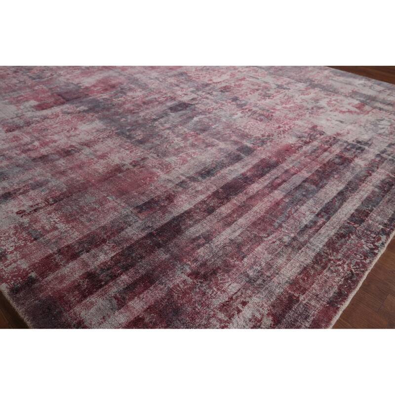 All-Over Red Gray Abstract Indian Area Rug Hand-Knotted Wool Carpet - 7'11"x 9'9"