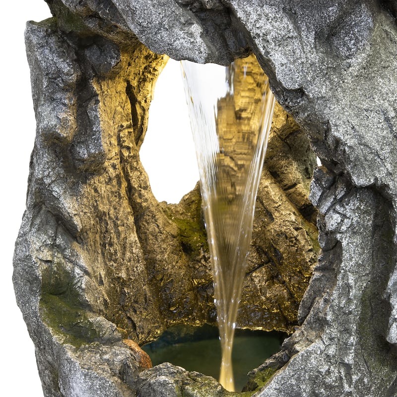 Alpine Corporation WIN1418 41" Outdoor Cascading Rainforest Rock Waterfall Fountain with LED Lights Natural Stone-Look