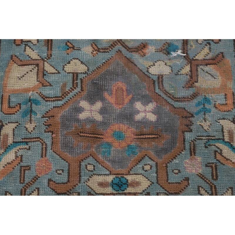 Over-Dyed Blue Tabriz Persian Vintage Area Rug Handmade Wool Carpet - 6'10"x 9'8"