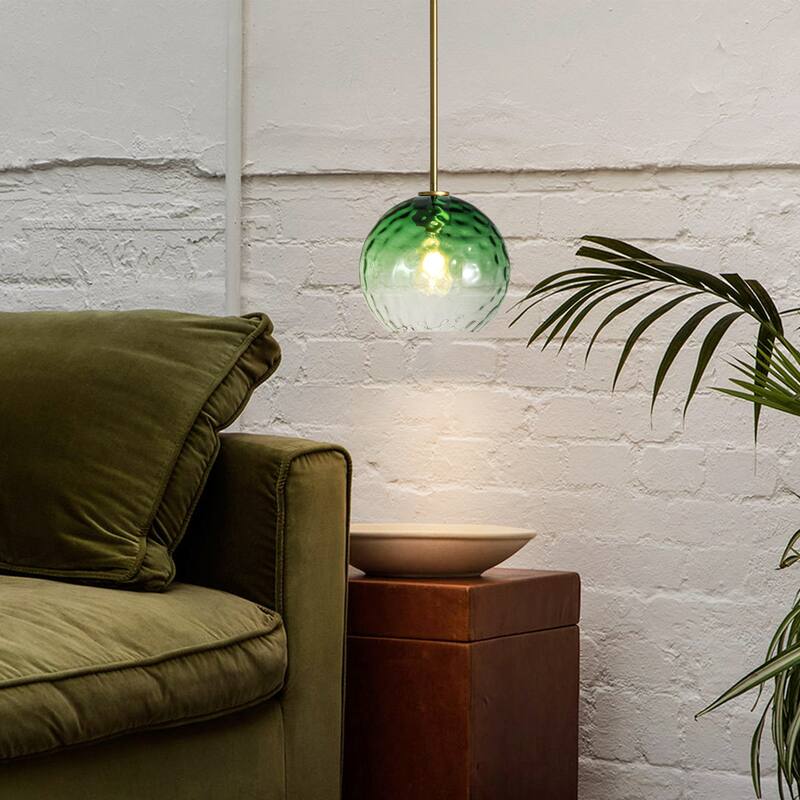 1-Light Modern Gold/Black Metal Hanging Pendant with Green Hammer Textured Glass Shade for Kitchen Island, Living room