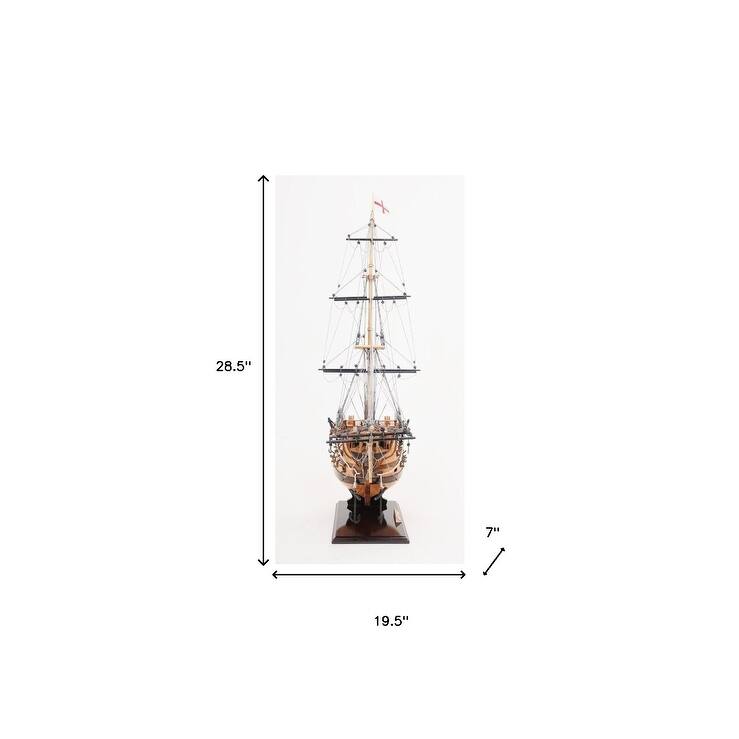 HomeRoots 29" Wood Brown HMS Victory Bow Section Hand Painted Decorative Boat - 19.5' X '28.5' X '7