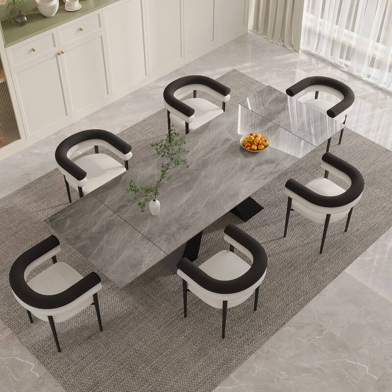 Extendable Rectangular Sintered Stone Double Pedestal Dining Table