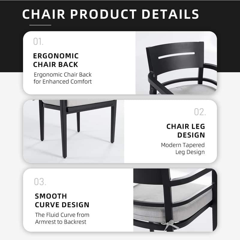 4-Piece Outdoor Patio Dining Chair Set – Aluminum Frame with Sunbrella Fabric Cushions & Tapered Feet, Ember Black‌