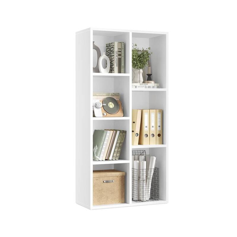 White MDF Bookshelf with 7 Open Compartments Modern Multi-Tier Storage Unit - 19.7"L x 9.4"W x 41.7"H