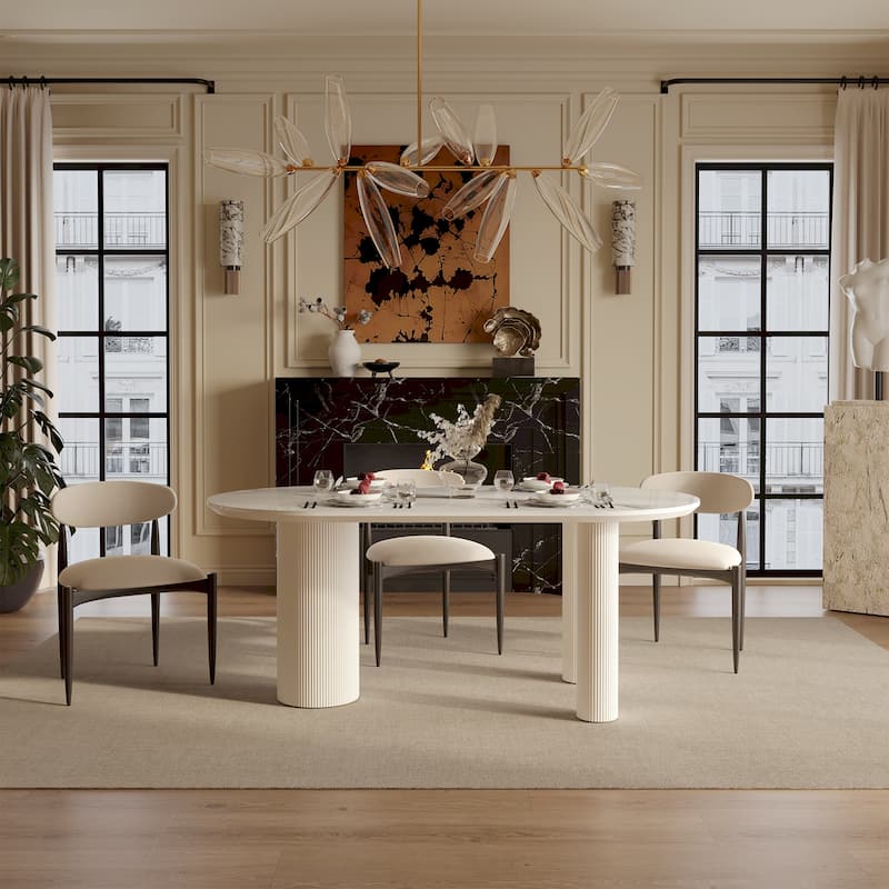 Luxe Creamy Dining Table with Roman Column Legs