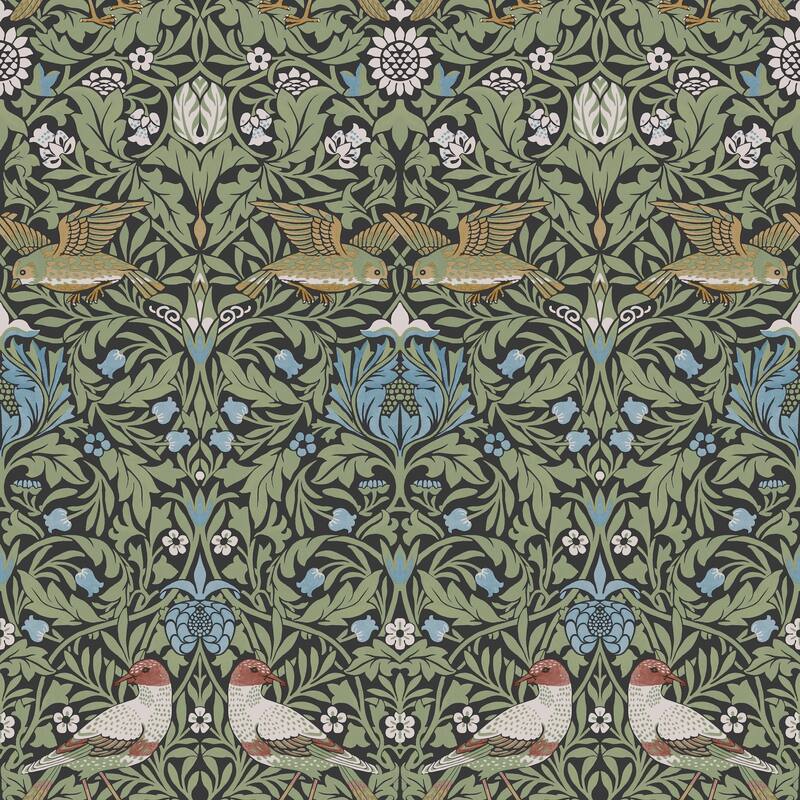 Bird Multicolor Floral Thicket Wallpaper