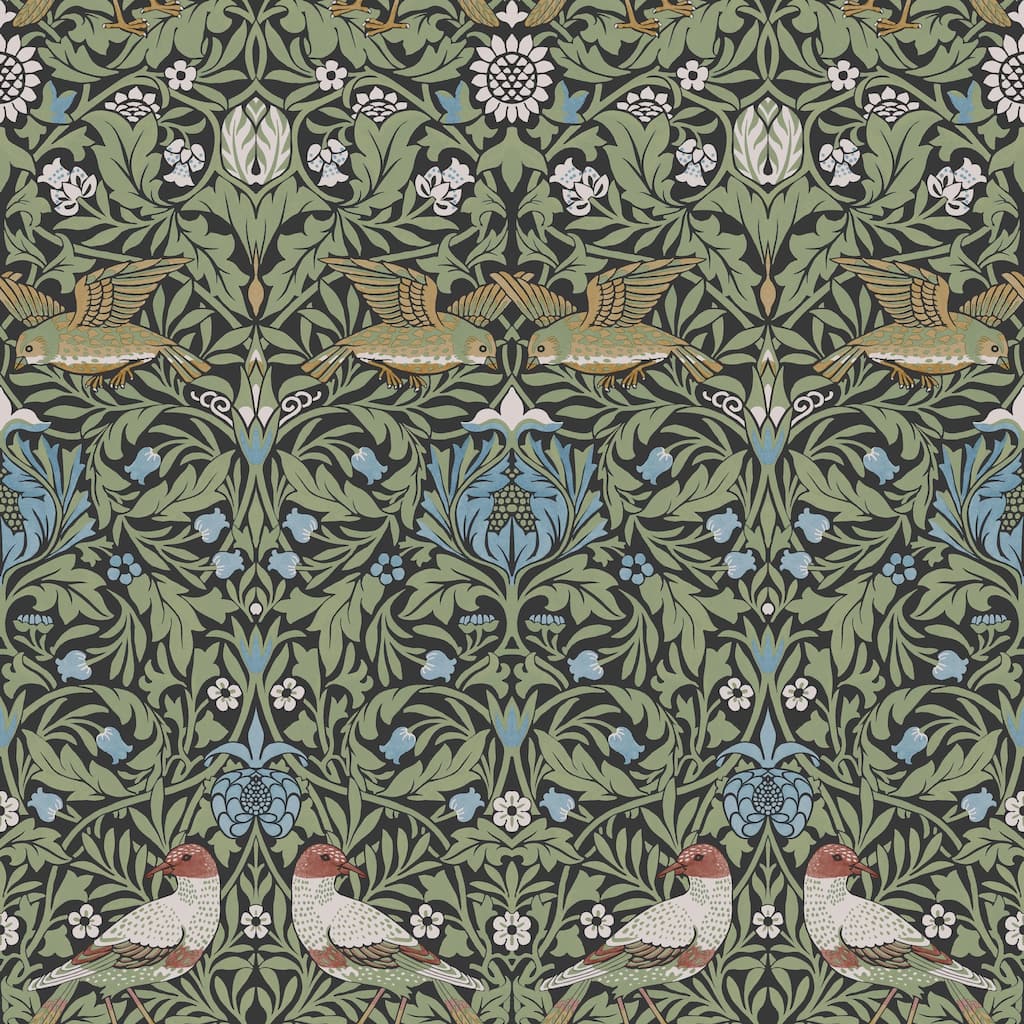 Bird Multicolor Floral Thicket Wallpaper