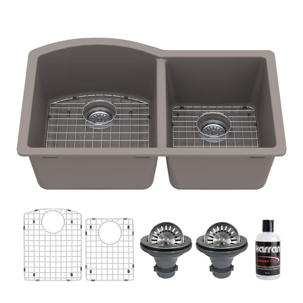 Karran Undermount Quartz 32 in. 60/40 Double Bowl Kitchen Sink Kit