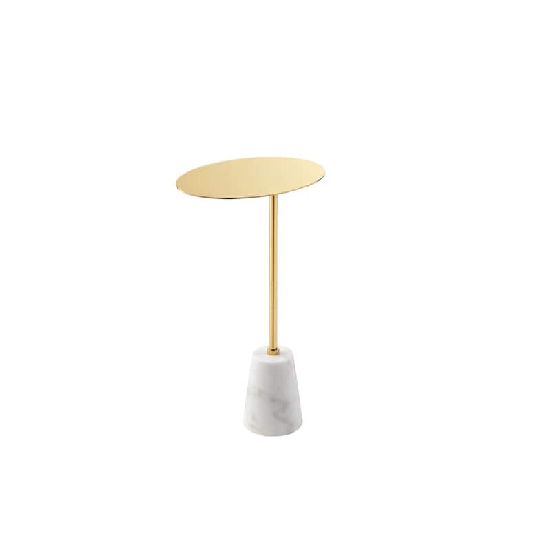 12 in. Gold and White Round Faux Marble End Table, Sturdy Build End Side Table for Living Rooms