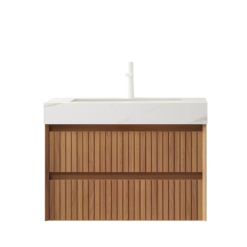 30" Bathroom Vanity&Sink,Wall-Mounted Plywood Storage Cabinet with 2 Drawers,Gold Sintered Stone Top with Ceramic Undermount