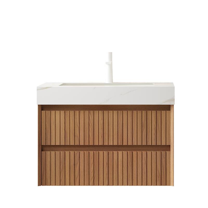 TILLEY 30" Bathroom Vanity&Sink, Wall-Mounted Stripe Plywood Storage Cabinet with 2 Drawers