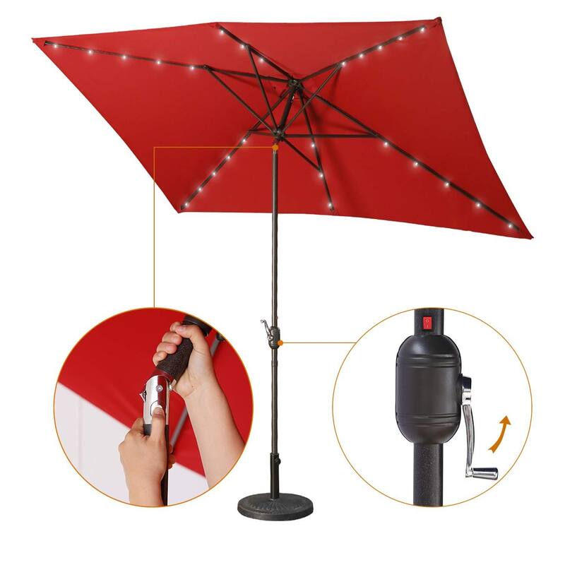 Patio Umbrella and Solar Lights 6.5 ft. x 10 ft, 26 LED lights