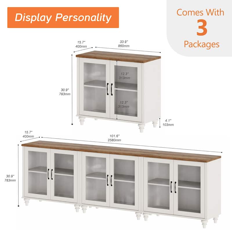 TV Stand with Glass Doors, TV Console Table TV Cabinet