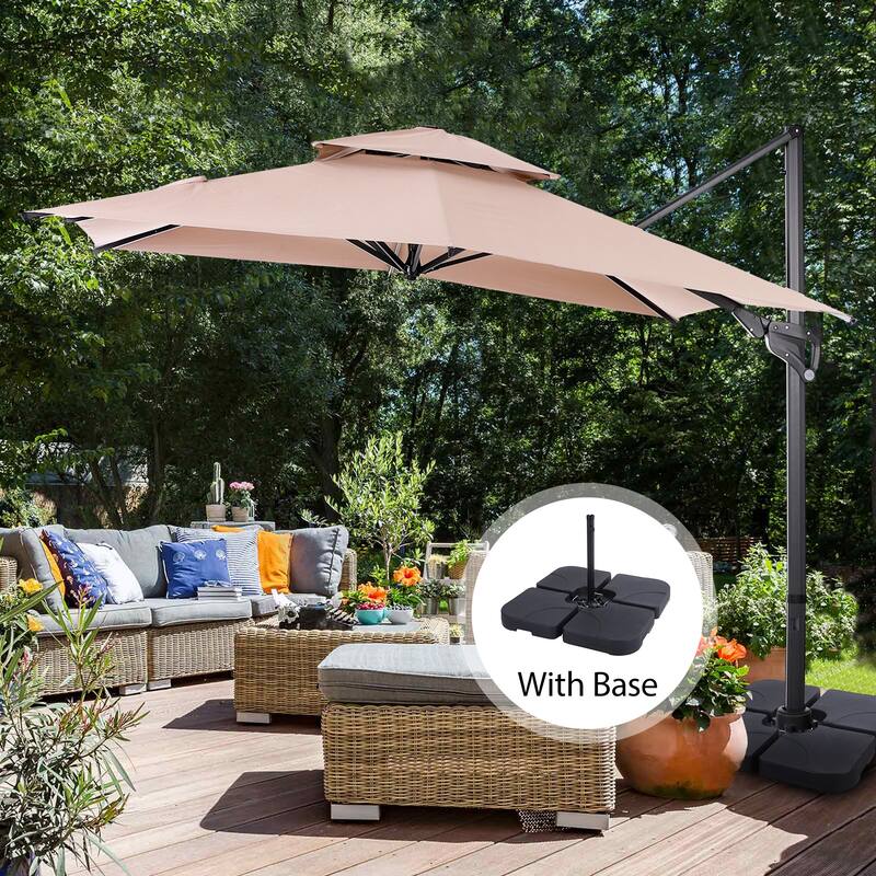 10-foot Aluminum Offset Cantilever Umbrella with 360-degree Rotation - Umbrella  with  base