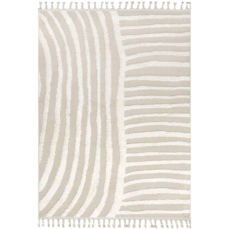 Nuloom Ianthe Abstract Stripes High-Low Tasseled Area Rug