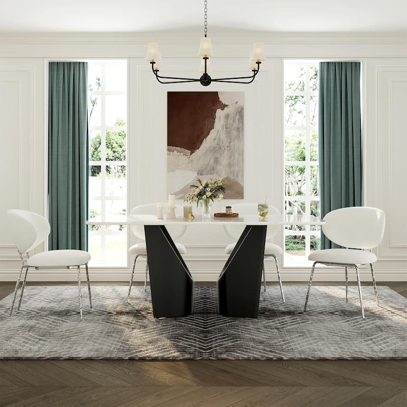 White Velvet Dining Chairs with Hammered Finish Metal Legs